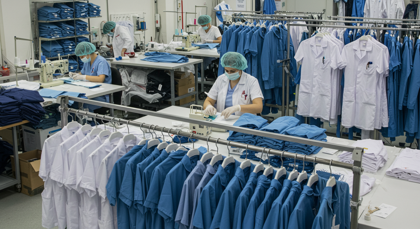 Hospital staff wearing professional medical uniforms