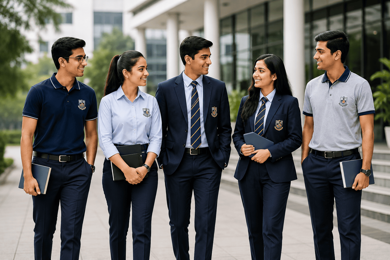 Formal college uniform combinations for MBA and B-school students including shirts, trousers, ties and blazers