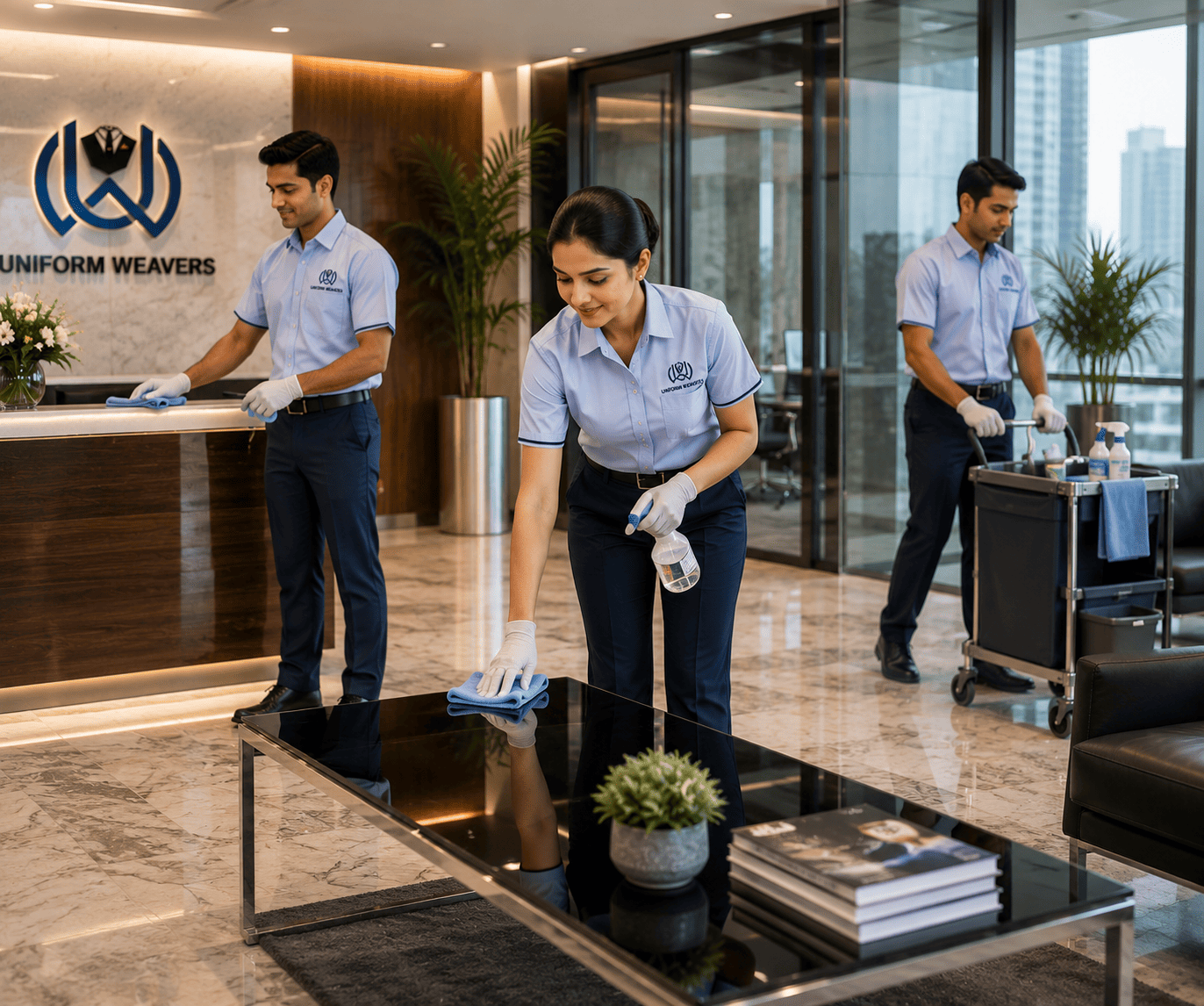 Housekeeping uniform corporate office cleaning staff