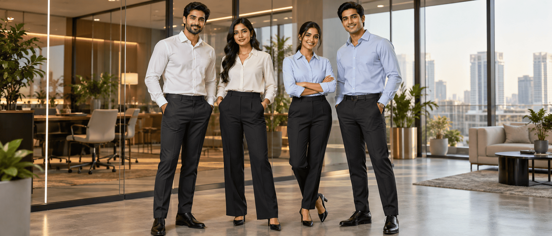 Corporate trouser manufacturer in Mumbai – custom office and staff uniform trousers by Uniform Weavers