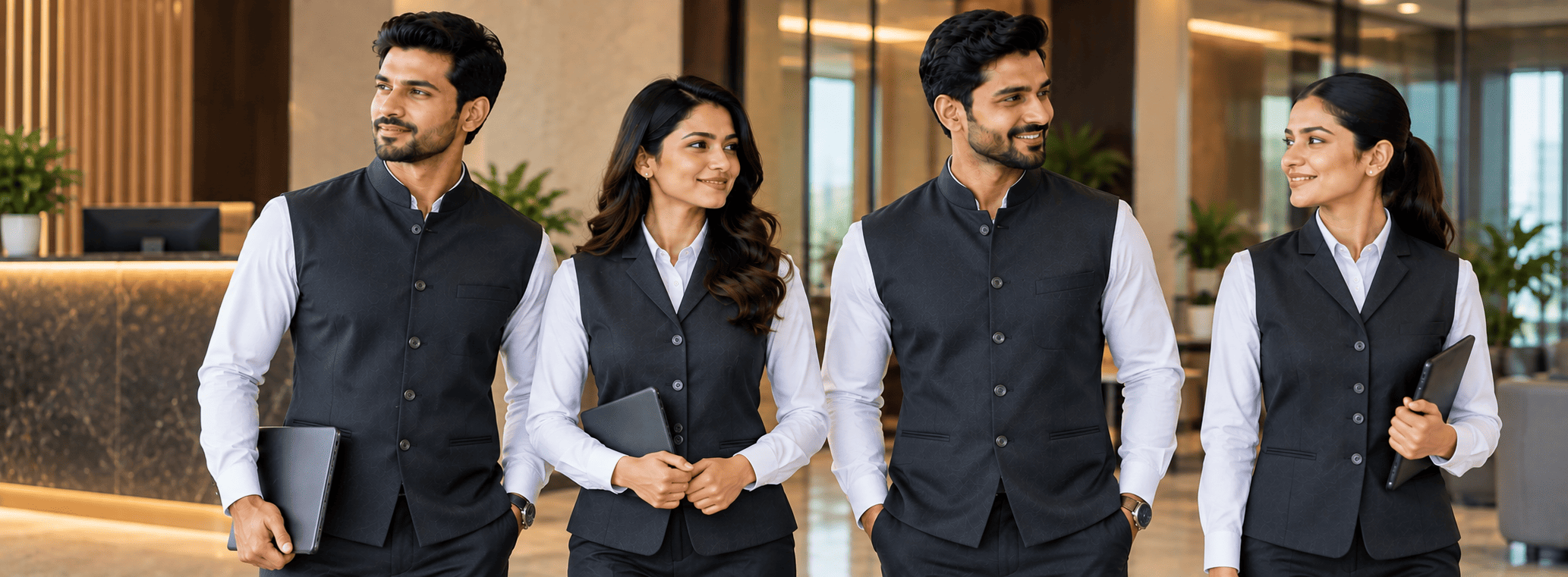 Corporate waistcoat manufacturer in Mumbai – custom reception and office staff waistcoat uniforms by Uniform Weavers
