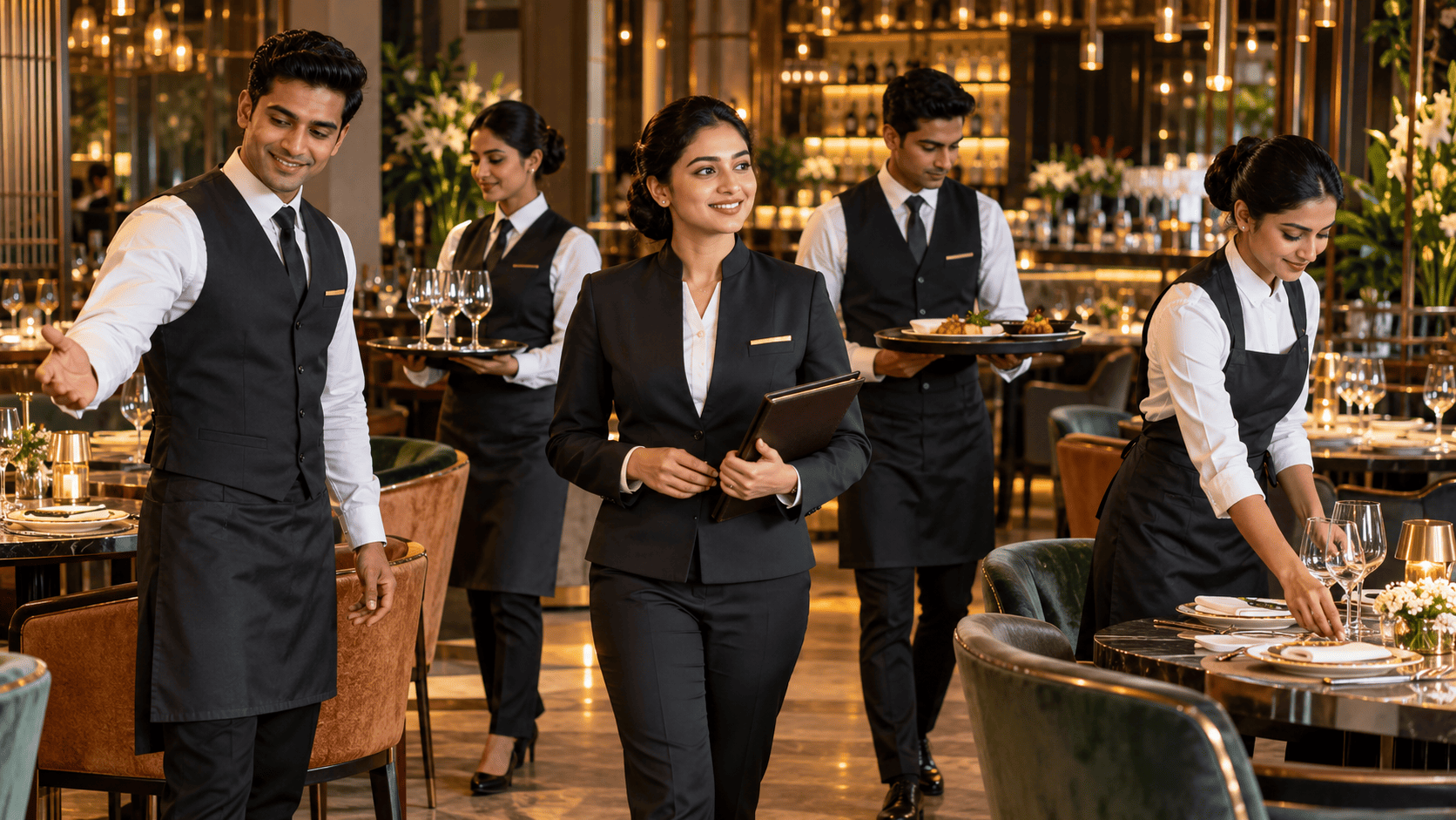 Restaurant uniform manufacturer in Mumbai – custom restaurant staff uniforms for servers, captains and hospitality teams by Uniform Weavers