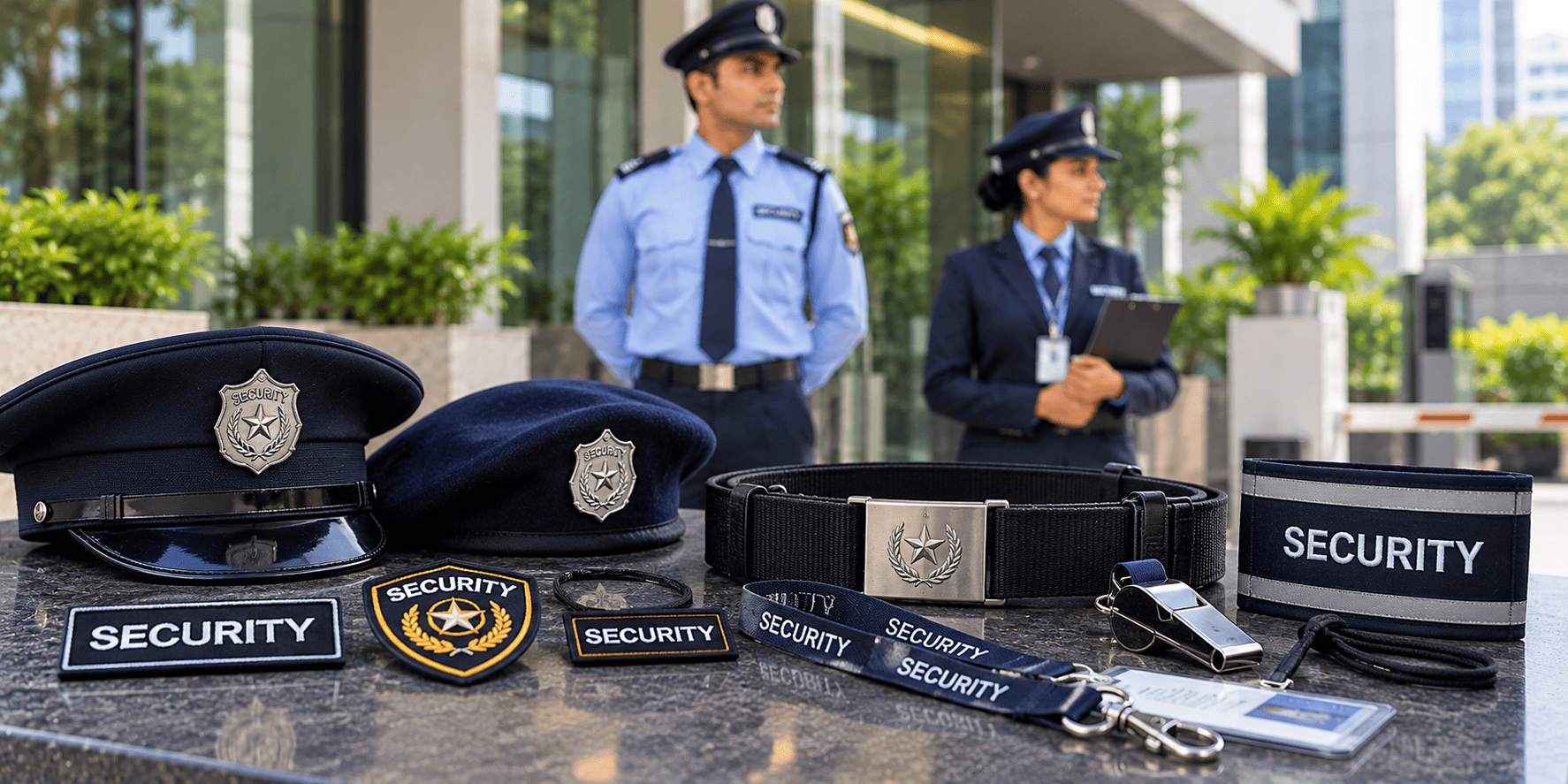 Security uniform accessories supplier in Mumbai – caps, berets, badges, belts and lanyards by Uniform Weavers
